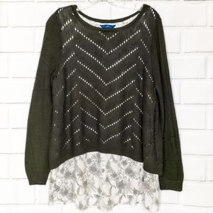 APT 9》 Layered Sweater•Green & Cream•